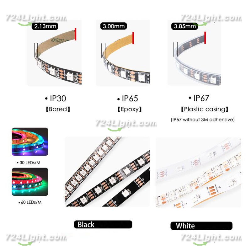 WS2812B SYMPHONY LED LIGHT STRIP 5V 60LIGHTS FULL COLOR LIGHT BAR 5050 LIGHT BEADS BUILT-IN IC COLORFUL SINGLE POINT SINGLE CONTROL FIEXIBLE LIGHT BAR