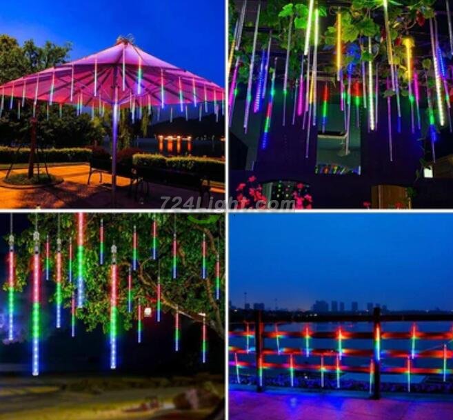 3PCS Pack of Christmas Lights Meteor Shower Rain Lights 8 Tube 12 Inch Waterproof Plug in Falling Rain Fairy String Lights for Halloween Christmas Holiday Party Home Patio Outdoor Decoration
