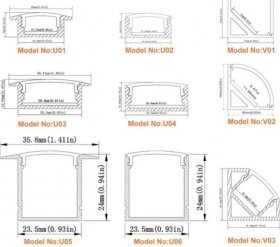 LED Profile LED Aluminum Channel Smaple Kit - 9 Models -50cm Each