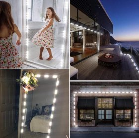 DIY Hollywood Style LED Vanity Mirror Lights Kit Dimmable Lighting, 10FT/20W-60leds, Daylight White, Waterproof IP67 with dimmable and power supply