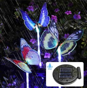 Solar Butterfly Lights, 3 Pack Garden Solar Lights Outdoor, Multi-Color Changing LED Solar Lights, Solar Stake Light with IP65 Waterproof Fiber Optic Butterfly Decorative Lights