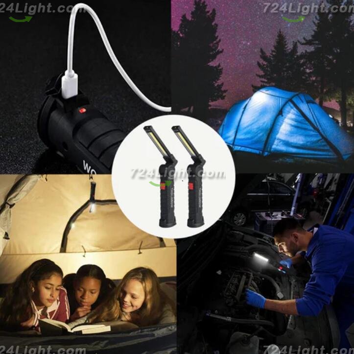 2 Pack LED Work Light Rechargeable 360° Rotate Magnetic Based 5 Modes LED Flashlight