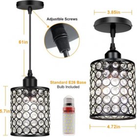 3 Pack Black Adjustable Crystal Chandeliers with 3 Color LED Bulbs, Hanging Ceiling Pendants,3 Lighting Colors 3000K/4000K/6000K
