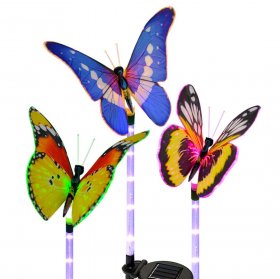 Solar Butterfly Lights, 3 Pack Garden Solar Lights Outdoor, Multi-Color Changing LED Solar Lights, Solar Stake Light with IP65 Waterproof Fiber Optic Butterfly Decorative Lights