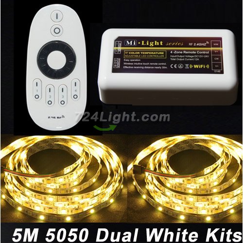 LED Wifi Strip Lights Dual White Kits 5m 5050 Variable White LED Strip With Dual White LED Controller And RF Remoter Control