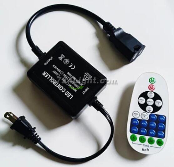 AC110V/220V LED Dimmer (Plastic Housing) for 110V/220V LED String Light, Wireless Remote Control Dimmer with 2 Prong Outlet, Timer Switch
