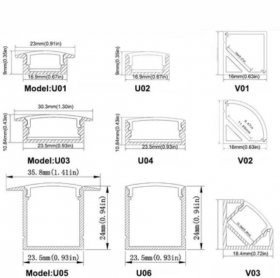 Silver U06 24x24mm U Shape LED Aluminum Profile Kit for LED Strip Light