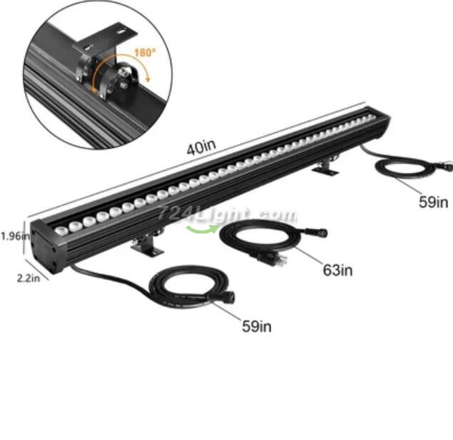 Linkable 5060 Linear LED RGB Wall Washer Lights with Remote Controller, 36W Waterproof Color Changing Wall Washer LED Light for Outdoor/Indoor Lighting Projects, Hotels, Building Wall Decorations