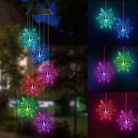 Snowflake Solar Wind Chimes, Christmas Solar Wind Chimes for Mom Kids Grandma Garden Outdoor Decor Gifts