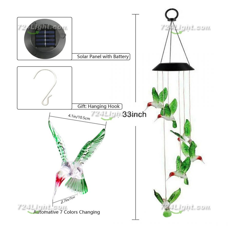 Solar Hummingbird Wind Chime Lights for Garden, Patio, Party, Yard, Window, Outdoor Decorations