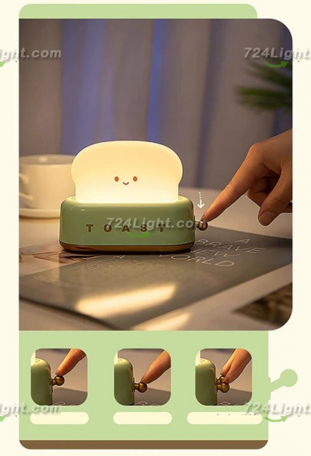 2pcs Pack (1Green+1Pink) Dimmable LED Toast Night Light Rechargeable Desk lamp with Timer for Baby Girls Boys