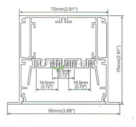 Super 18.5mm Strip LED Aluminium Extrusion Recessed 75mm(H) x 95mm(W) 1 meter(39.4inch) LED Profile