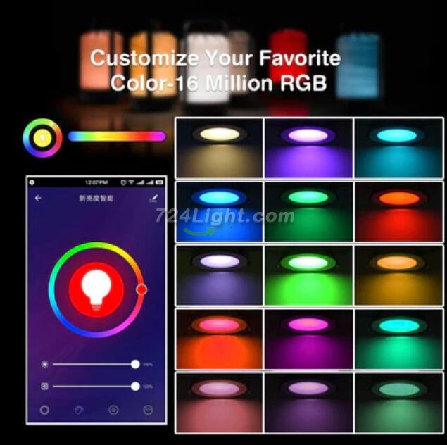 6Pack WiFi Intelligent LED Downlight RGBCW WiFi APP Controlled LED Downlight 3 Inch 5W 120V /220V AC, Dimmable RGBCW 2700-6500K Color Changing, Compatible with Alexa/Google, Ceiling Lights