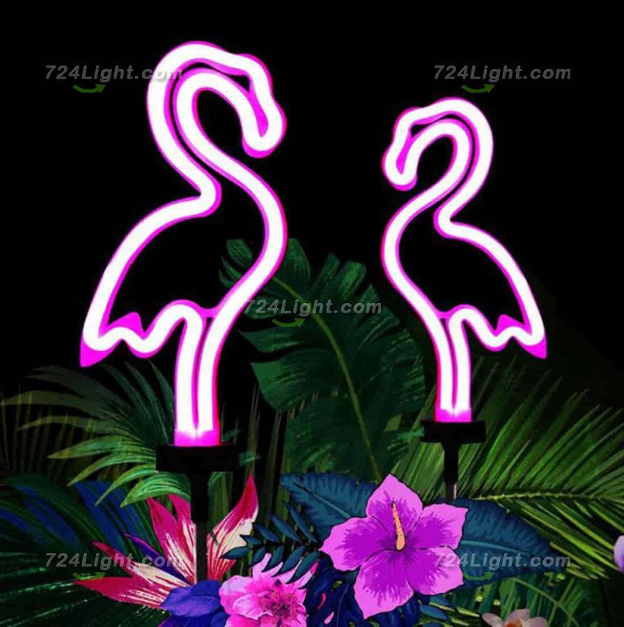 Solar Neon Flamingo Light, Outdoor Waterproof Solar Landscape Light for Garden, Yard, Passage, Lawn, Path Decorative Lights (2 Pack)