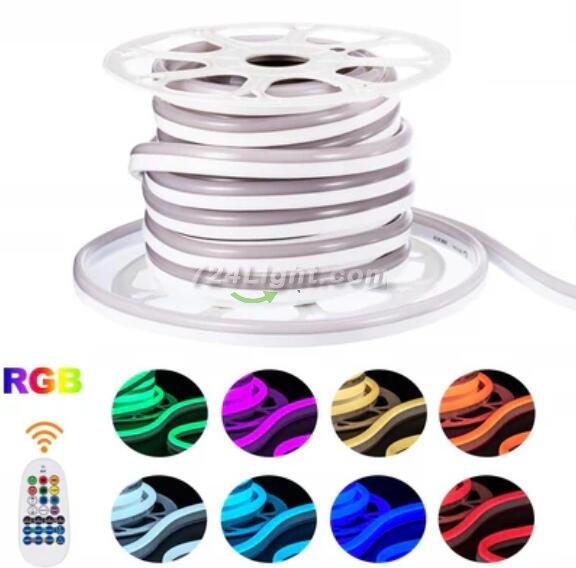 AC 110V / 220V IP65 High Voltage RGB Color Changing Neon Strip Light with power plug