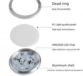 RGB LED Under Cabinet Lighting Silver Rounded Aluminum Alloy Shell 2W 12VDC Puck Light for Motorhome, Caravan, Truck, Kitchen, Wine Cabinet, Wardrobe