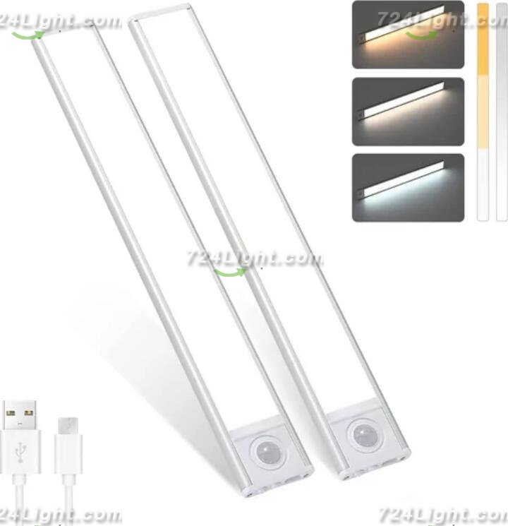 2 Pack PIR Motion Sensor LED Cabinet Light, Under Counter Closet Lighting, Wireless USB Rechargeable Light Indoor, CCT 2700-6500K Color Changeable for Kitchen, Wardrobe, Closet, Hallway