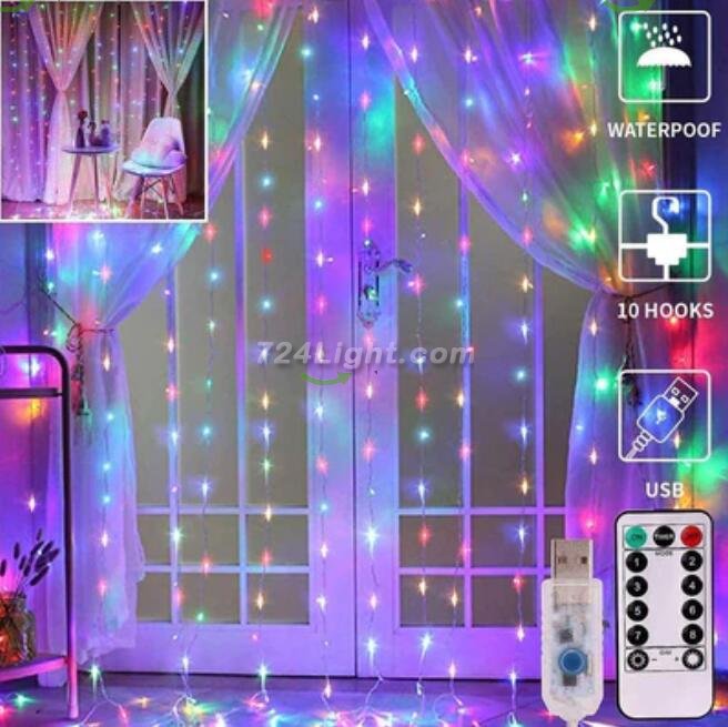 300 LED Curtain Lights 9.8FT by 9.8FT, 8 Lighting Modes Multi-color Window Curtain String Lights with Remote USB Powered, Home Party Christmas Bedroom Indoor Outdoor Decor
