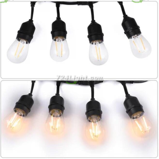 1Pack - Dimmable Waterproof LED Outdoor String Lights - Hanging, 2W Edison Bulbs - 48Ft Commercial Lights for Decor for Patio, Backyard, Garden, S14 Black - Warm White