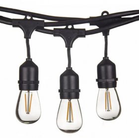 10-Pack Dimmable Waterproof LED Outdoor String Lights - Hanging, 2W Edison Bulbs - 48Ft Commercial Lights for Decor for Patio, Backyard, Garden, Bistro¨C S14 Black - Warm White,Blk(480ft)