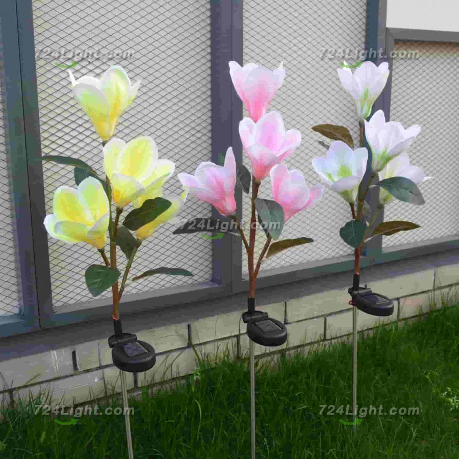 Solar Magnolia Flower Lights Outdoor Decorative for Garden Patio Yard Patio Pathway Decoration