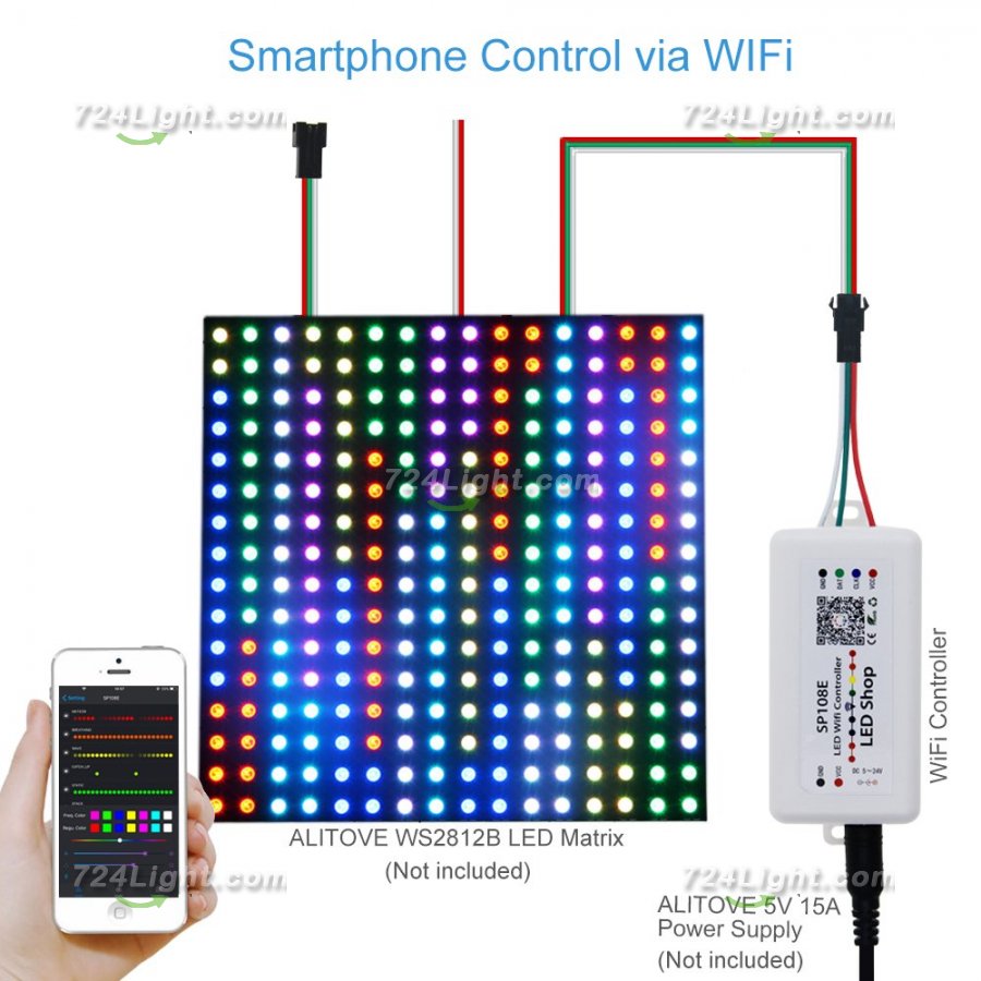 SP108E Wireless Bluetooth Controller APP WS2811 WS2812B WS2801 SK6812 APA102 Individually Addressable Programmable LED Strip Pixel Module Panel Light DC5V-24V for IOS/Android