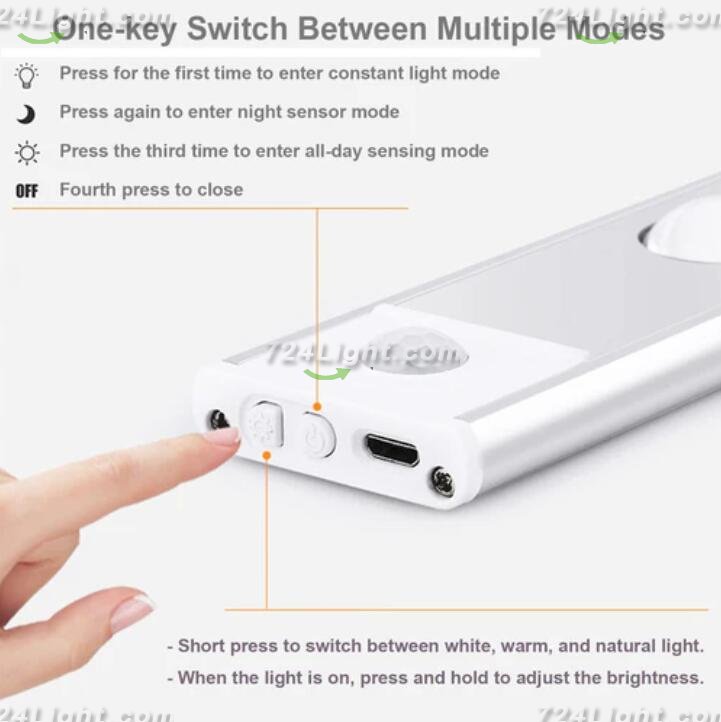 2 Pack 3-Color Dimmable LED Motion Sensor Under Cabinet Light, Rechargeable Magnetic Wireless Under Counter Lighting for Kitchen Bedroom Closet Cupboard Wardrobe Stairs Corridor