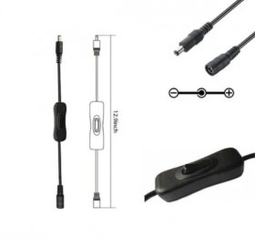 5 Pack of Male to Female DC Power Inline Cable with On Off Switch Jack Connector 5.5x2.1mm for Led Strip Light, CCTV Camera, No Need Soldering