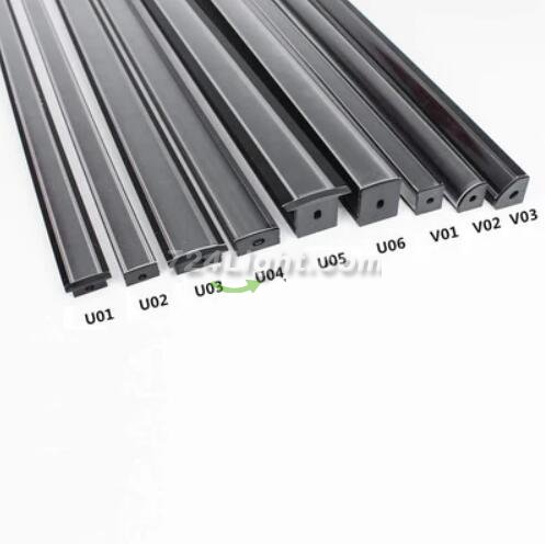 Black LED Aluminum Profile U04 10x23mm U-Shape LED Aluminum Channel System for LED Strips Installation