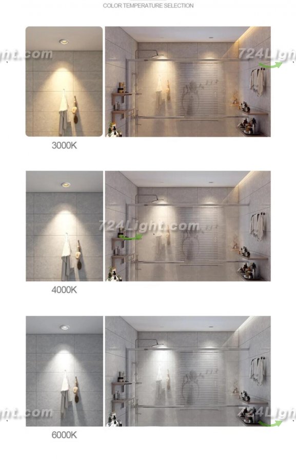 15W 3.8 inches Coutout Waterproof IP65 CRI>80 Round LED Downlight Vapor Proof Fit for Shower, Sauna and Outdoor Lighting