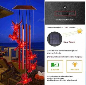 Red Bird Solar Wind Chime Outdoor Waterproof, Solar Mobile Hanging Light for Garden, Window, Yard, Birthday Party Decoration