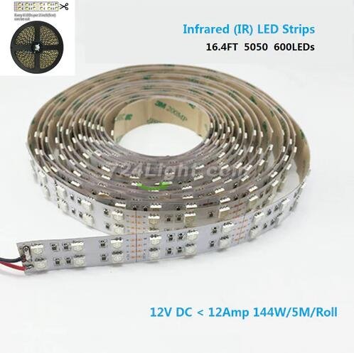 DC12V SMD5050-600-IR InfraRed 940nm | 850nm IR LED Lighting Strip, Double Row 120LEDs 28.8W Per Meter Tape