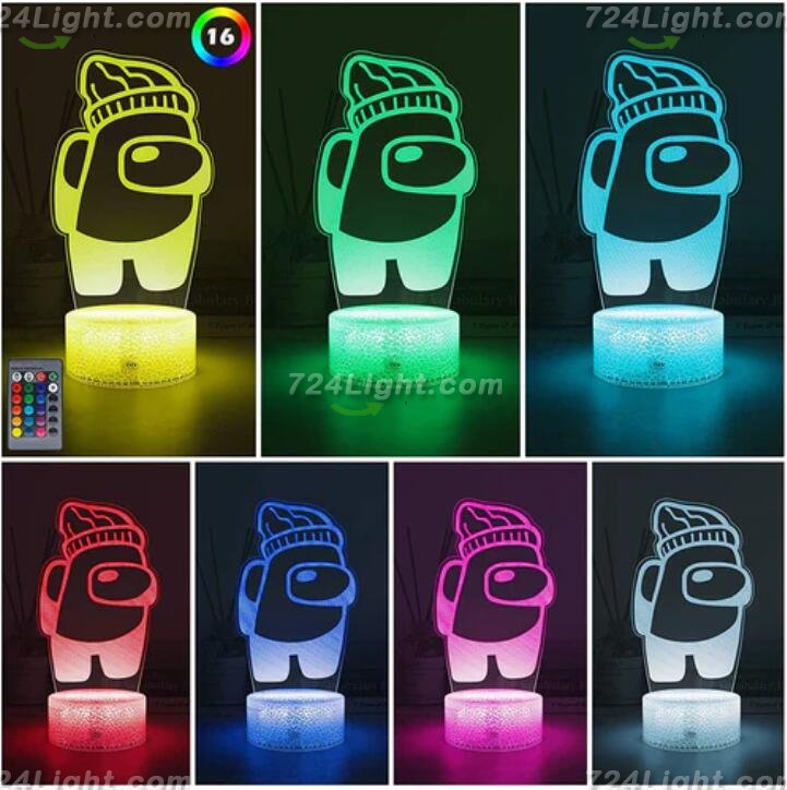Among Us Toys 3D LED Multicolor Night Light w/ 16 Colors Remote Touch Switch Adjustable Brightness for Kids Bedroom Decoration