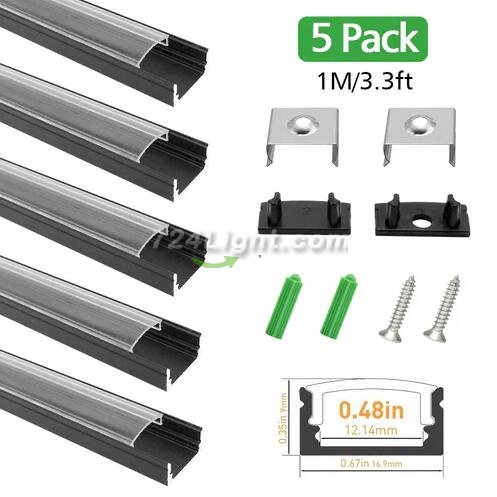 Black LED Profile U02 9x17mm U-Shape LED Aluminum Channel System