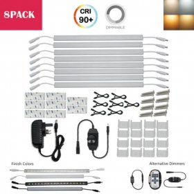 C-Series 8 Pack (8*3W) Dimmable CRI 90 Ultra Thin 12inch Linkable Linear LED Under Cabinet Lights with Dimmer & Power Adapter