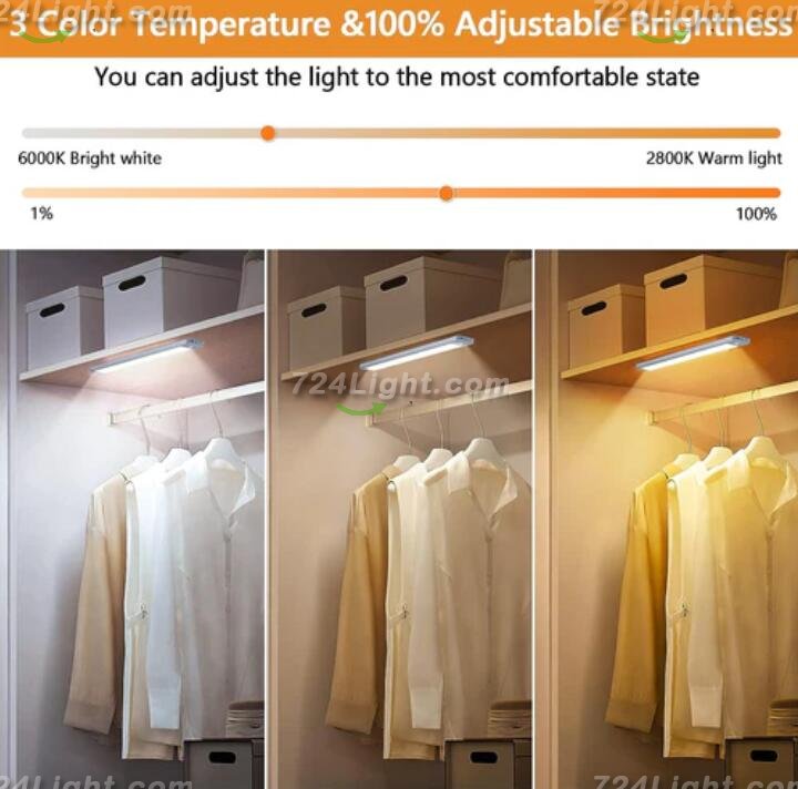 2 Pack PIR Motion Sensor LED Cabinet Light, Under Counter Closet Lighting, Wireless USB Rechargeable Light Indoor, CCT 2700-6500K Color Changeable for Kitchen, Wardrobe, Closet, Hallway