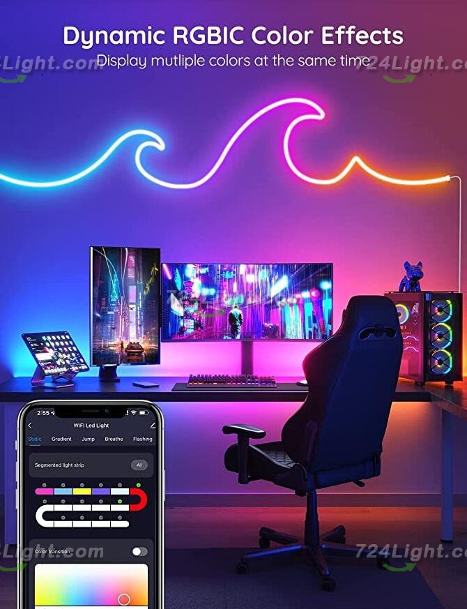 RGB Dream Color LED NEON Strip Light Kit in 16.4FT with 300LEDs Lighting Kit with APP Controlled Sound Active function Wireless Remote Control