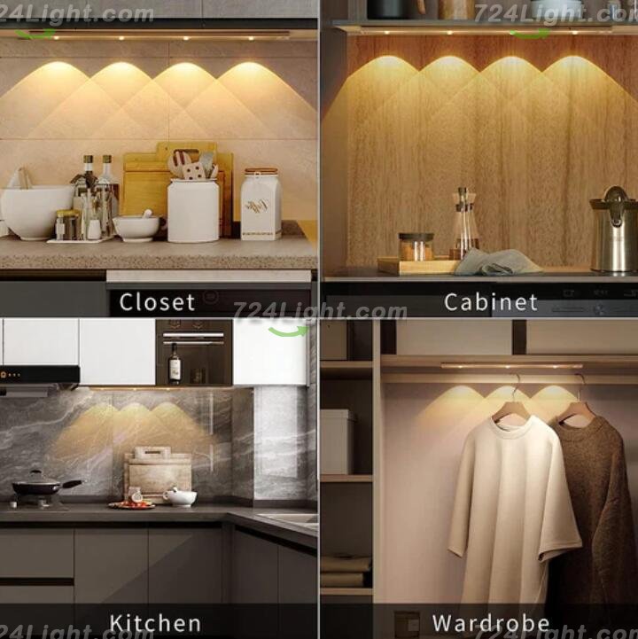 2 Pack 3-Color Dimmable LED Motion Sensor Under Cabinet Light, Rechargeable Magnetic Wireless Under Counter Lighting for Kitchen Bedroom Closet Cupboard Wardrobe Stairs Corridor