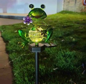 Solar Lights Outdoor Decoration, Frog Crack Glass Ball Metal Garden Lights