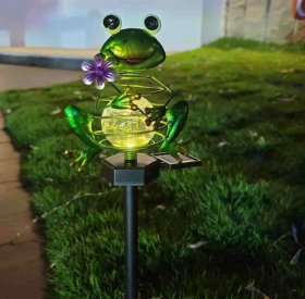 Solar Lights Outdoor Decoration, Frog Crack Glass Ball Metal Garden Lights