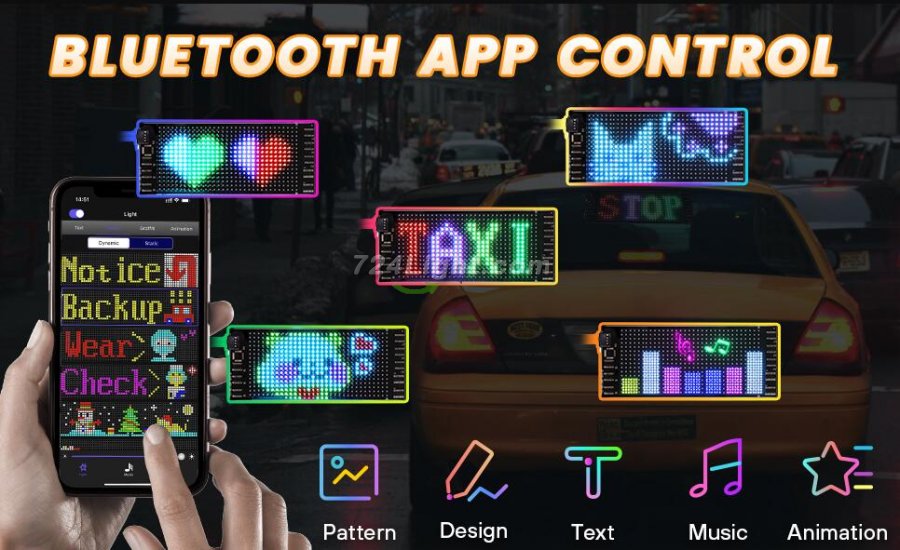 Model 1632 Flexible USB 5V Car LED Sign Bluetooth App Control Display Screen Text Pattern Animation LED sign display for Car Windows, Shop, Bar and Entrance Sign