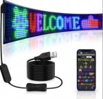 Model 1696 Flexible USB 5V Car LED Sign Bluetooth App Control Display Screen Text Pattern Animation LED sign display for Car Windows, Shop, Bar and Entrance Sign
