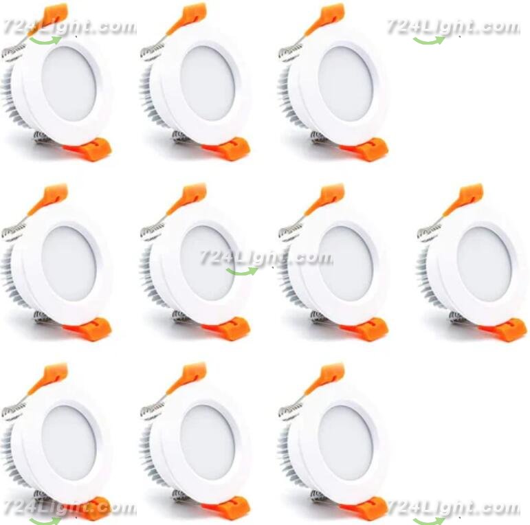 10 Pack 3W Dimmable Antifog LED Downlight CRI80 Flat Diffuser Ceiling Light -2-3/8'' Cutout
