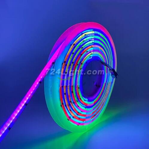 FCOB WS2811 IC RGB Chip Flexible High Density Chasing Color LED Strip DC24V 720LED/m 16.4FT 100IC 12mm Width Dream Color LED Tape for Indoor DIY Decoratio(NO Adapter or Controller)