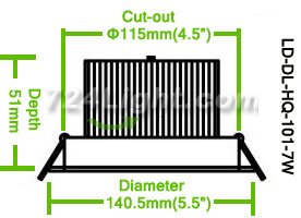 7W DL-HQ-101-7W LED Ceiling light Cut-out 115mm Diameter 5.5" White Recessed Dimmable/Non-Dimmable LED Downlight