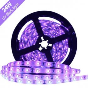 24W UV Black Light LED Strip 16.4FT/5M UV 3528 300LEDs 395nm-405nm Waterproof LED Strip Light for Night Fishing,Party w/ 12V 2A Power Supply