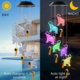 Elephant Wind Chimes, Christmas Decor Solar Wind Chimes Outdoor Indoor Gifts for mom Kids Grandma Garden Decor Gifts