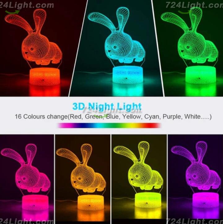 Animal Images 3D Illusion LED Night Light w/ 16 Colors Remote Touch Switch Adjustable Brightness for Kids Bedroom Decoration