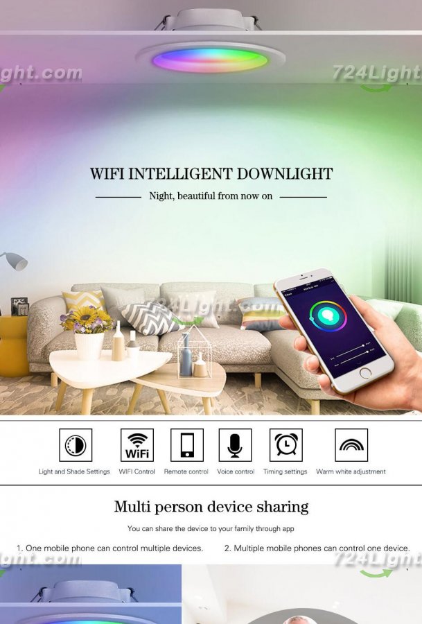 6Pack WiFi Intelligent LED Downlight RGBCW WiFi APP Controlled LED Downlight 3 Inch 5W 120V /220V AC, Dimmable RGBCW 2700-6500K Color Changing, Compatible with Alexa/Google, Ceiling Lights