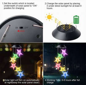 Solar Wind Chimes, Star Outdoor Waterproof Color-Changing LED Mobile Solar Powered Light for Garden, Party, Yard, Window, Outdoor Decorations